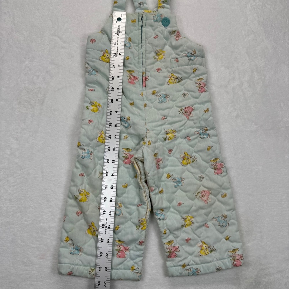 Vintage Quilted Overalls Bunny Print Zip Up Sleeveless Jumpsuit Romper Kids READ - Picture 3 of 8